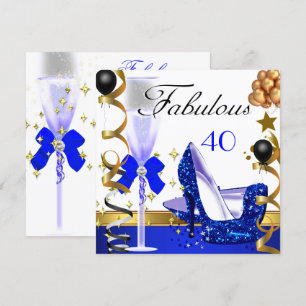 Glitter Blue Gold 40 Fabulous 40th Birthday Party Invitation