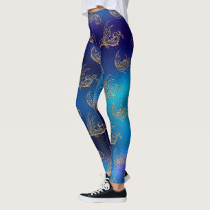 glitter blue gold sea creature mermaid design leggings