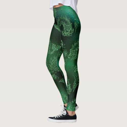 glitter blue gold sea design mermaid green leggings