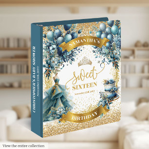 Glitter Blue Gold Sweet Sixteen Photo Memory Album 3 Ring Binder