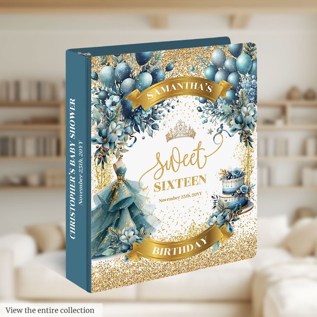 Glitter Blue Gold Sweet Sixteen Photo Memory Album 3 Ring Binder (Glitter Blue Gold Sweet Sixteen Photo Memory Album 3 ring binder)