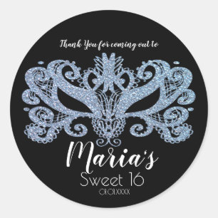 Glitter Blue Masquerade Mask Party Favor Classic Round Sticker