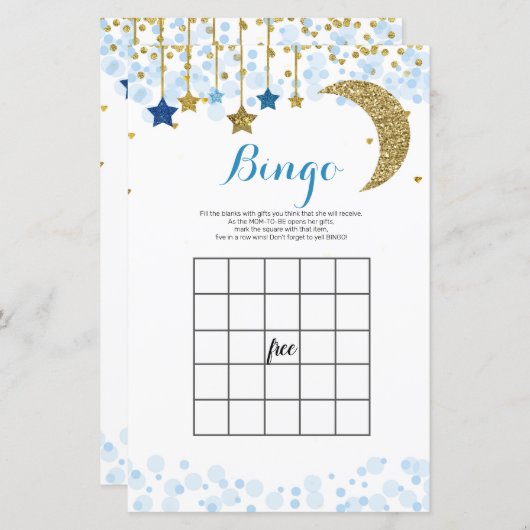 Glitter blue moon Watercolor Bingo Game (Front/Back)