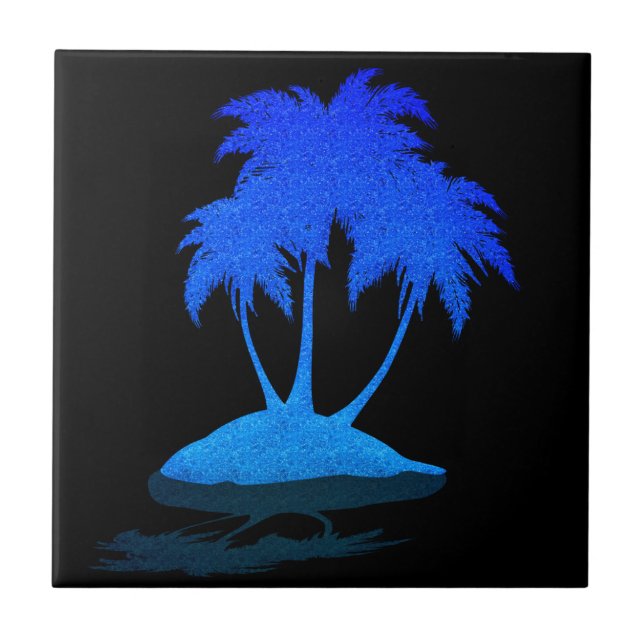 Glitter Blue Palms Ceramic Tile - Exotic Island (Front)