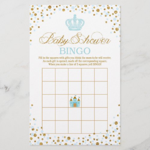 Glitter Blue Royal Crown Prince Baby Shower Bingo