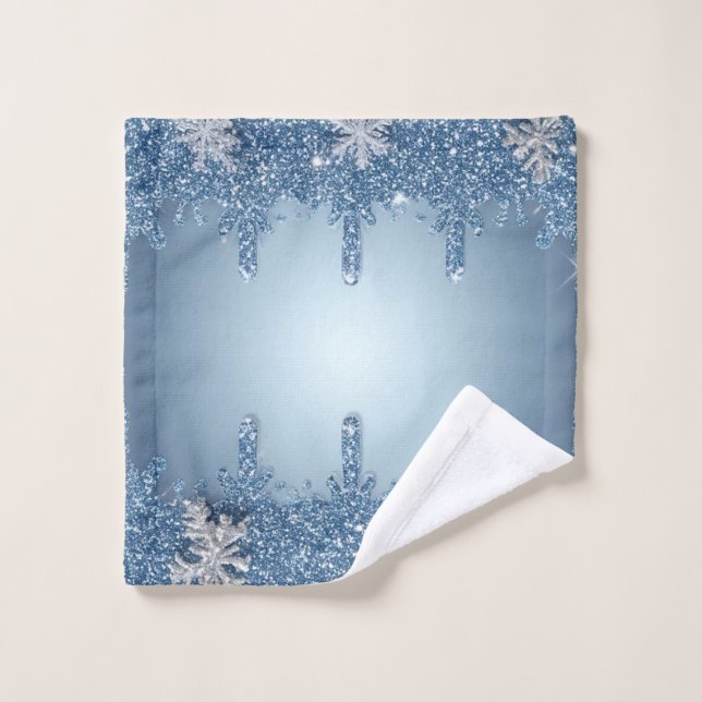 Glitter Blue Snowflake Christmas Spa Decor Gift Wash Cloth (Wash Cloth)