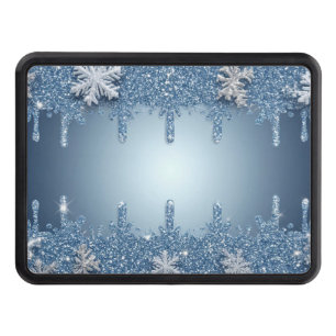 Glitter Blue Snowflake Frame With Icicles Hitch Cover