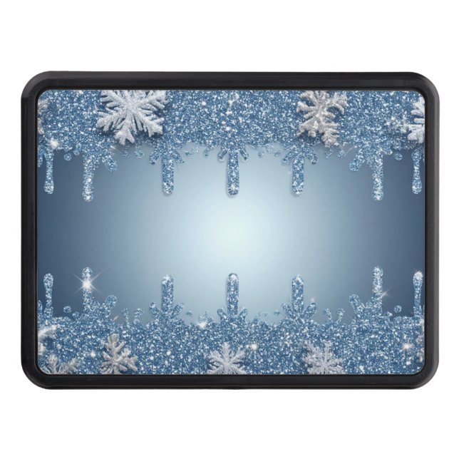 Glitter Blue Snowflake Frame With Icicles Hitch Cover (Front)