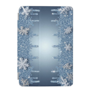 Glitter Blue Snowflake Frame With Icicles iPad Mini Cover