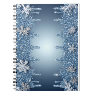 Glitter Blue Snowflake Frame With Icicles Notebook
