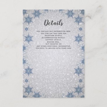 Glitter Blue Snowflake winter Wedding Details Card