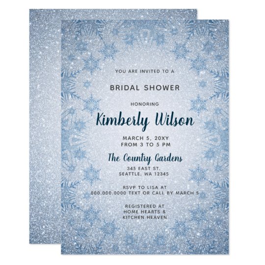 Glitter Blue Snowflakes Winter Bridal Shower Invitation Zazzle Com
