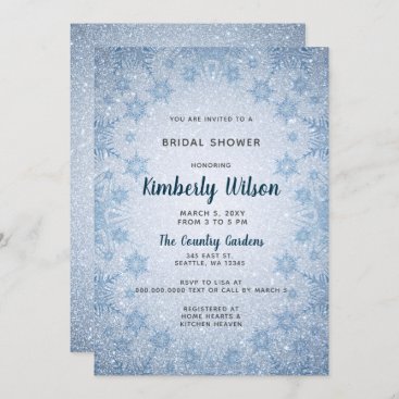Glitter Blue Snowflakes winter Bridal Shower Invitation