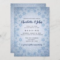 Glitter Blue Snowflakes winter wedding invitation