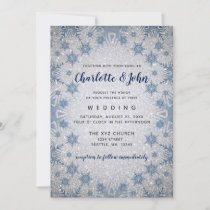 Glitter Blue Snowflakes winter wedding invitation