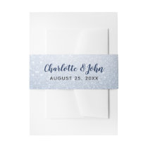 Glitter Blue Snowflakes winter Wedding Invitation Belly Band