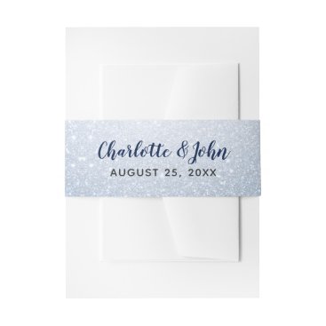 Glitter Blue Snowflakes winter Wedding Invitation Belly Band