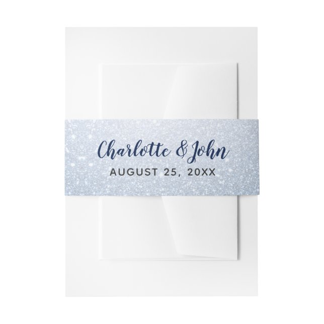 Glitter Blue Snowflakes winter Wedding Invitation Belly Band (Front Example)