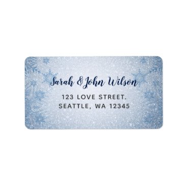 Glitter Blue Snowflakes winter wedding Label