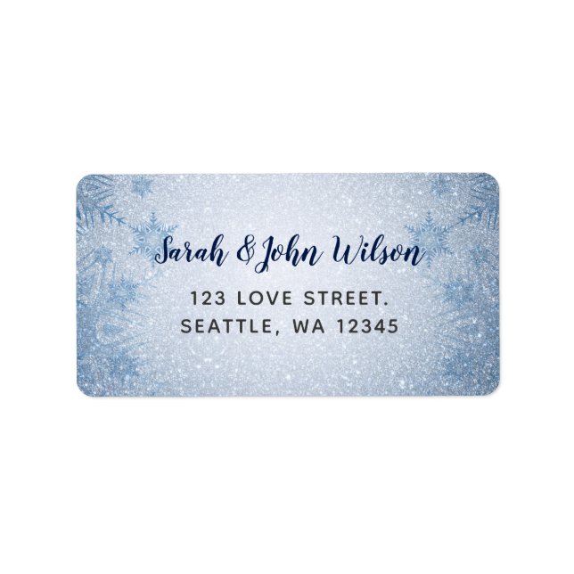 Glitter Blue Snowflakes winter wedding Label (Front)