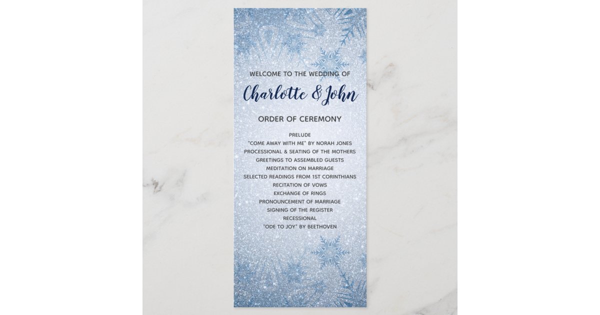 Glitter Blue Snowflakes Winter Wedding Programs