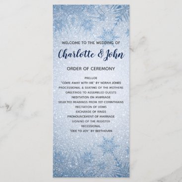 Glitter Blue Snowflakes winter wedding programs