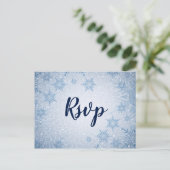 Glitter Blue Snowflakes winter wedding rsvp Invitation Postcard (Standing Front)