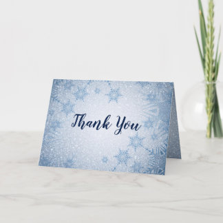 Glitter Blue Snowflakes winter wedding Thank You Card