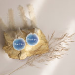 Glitter Blue Thank You Dreamy Wedding  Classic Round Sticker<br><div class="desc">These modern watercolor blue thank you wedding favor stickers are perfect for a stylish contemporary wedding reception. The minimalist,  classic and elegant design collection features simple water color paint brush strokes in pretty jewel tones.  These stickers can be used for a wedding reception,  bridal shower,  or any event!</div>