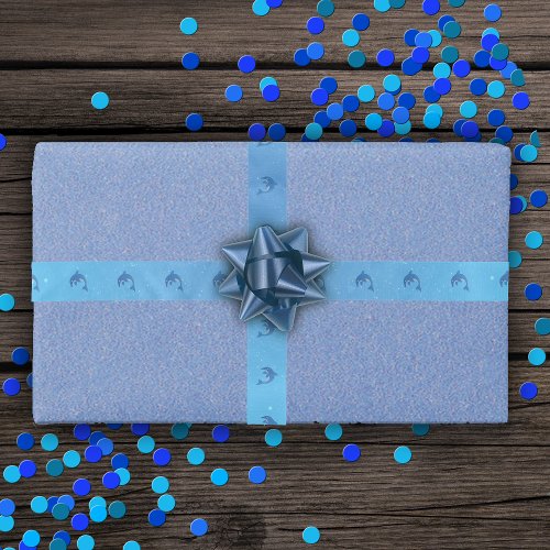 Glitter Blue White Jumping Dolphins water Bubbles Satin Ribbon