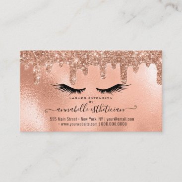 Glitter Blush Gold Eyelash Extension Appointment Business Card