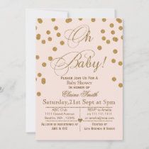 Glitter blush pink and gold baby shower invitation
