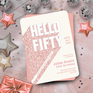 Glitter Blush Pink Bold Typography 50th Birthday Invitation