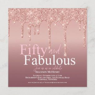 Glitter Blush Pink Fifty and Fabulous Birthday Invitation