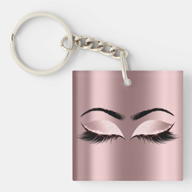 Glitter Blush Pink Girly Makeup Lashes Name Eyes Keychain (Front)