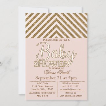 Glitter blush pink gold baby shower invitation