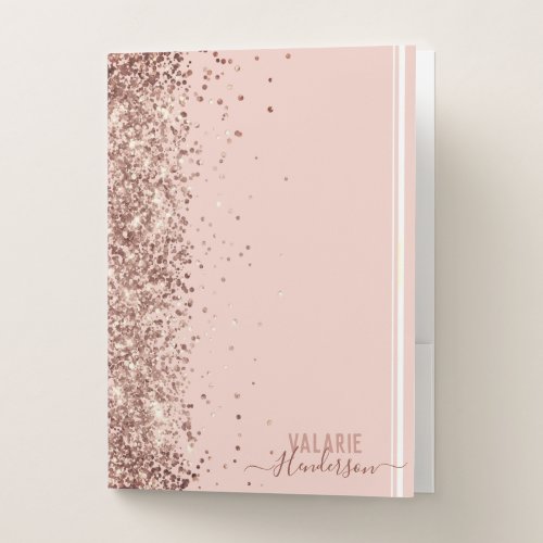 Glitter Blush Pink Monogram Pocket Folder