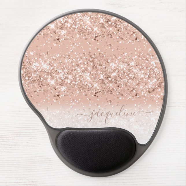 Glitter Blush Pink Rose Gold Monogram Gel Mouse Pad (Front)