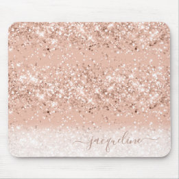 Glitter Blush Pink Rose Gold Monogram Mouse Pad