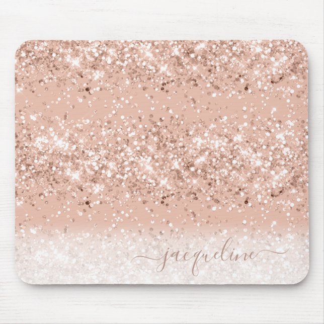 Glitter Blush Pink Rose Gold Monogram Mouse Pad (Front)