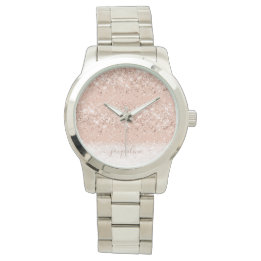 Glitter Blush Pink Rose Gold Monogram Watch