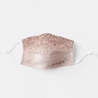 Glitter Blush Pink Rose Gold Monogrammed Script Adult Cloth Face Mask