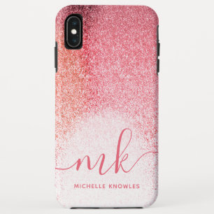 Glitter Blush Pink Rose Gold Monogrammed Script iPhone XS Max Case