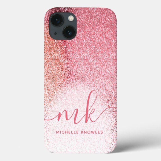 Glitter Blush Pink Rose Gold Monogrammed Script Case-Mate iPhone Case (Back)
