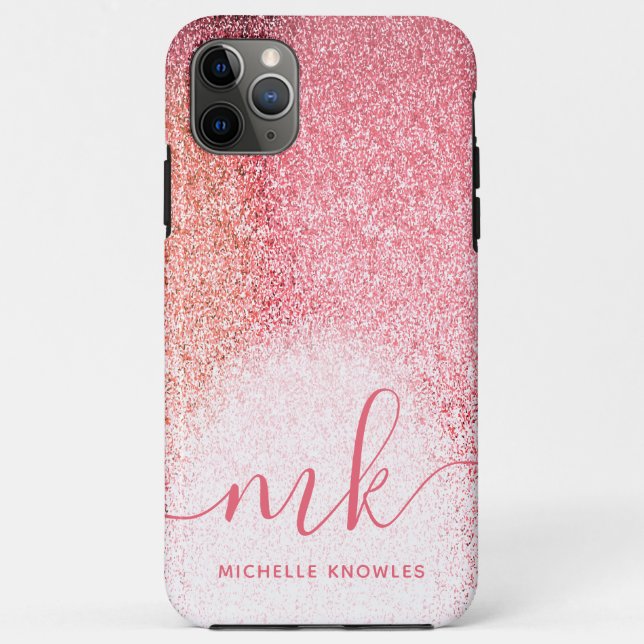 Glitter Blush Pink Rose Gold Monogrammed Script Case-Mate iPhone Case (Back)