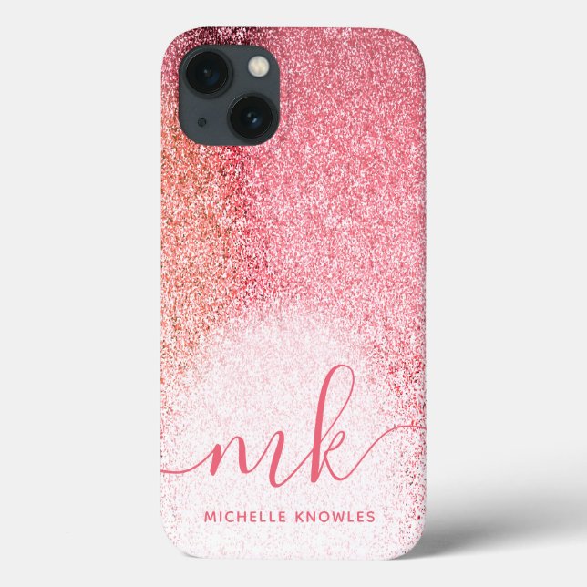 Glitter Blush Pink Rose Gold Monogrammed Script Case-Mate iPhone Case (Back)