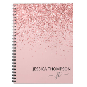 Glitter Blush Pink Simple Girly Monogram Name Notebook