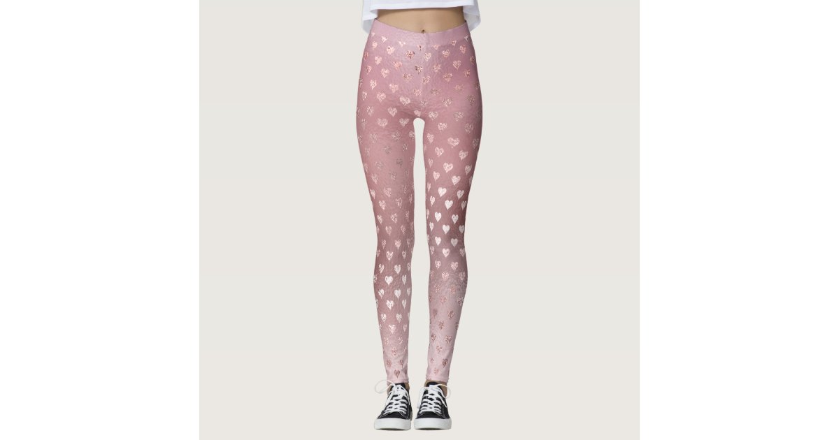 Glitter Blush Small Hearts Pink Rose Gold Sparkly Leggings
