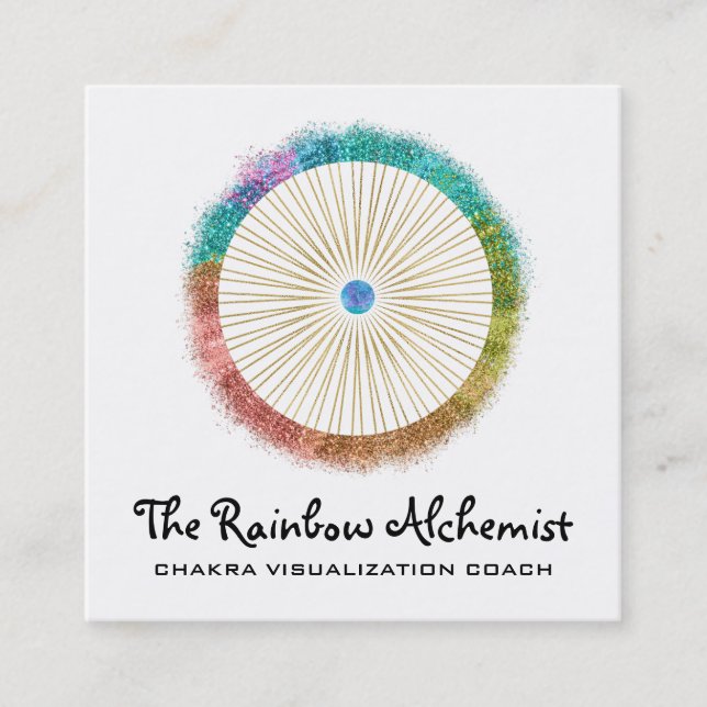 *~* Glitter  Boho Gold Sacred Geometry Chakra Square Business Card (Front)