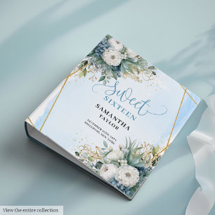 Glitter Boho Pastel Blue Cream Floral Sweet 16th 3 Ring Binder